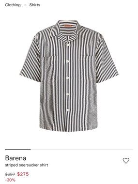 Barena Navy and White Vertical Stripe Short-Sleeve Button-Down Shirt